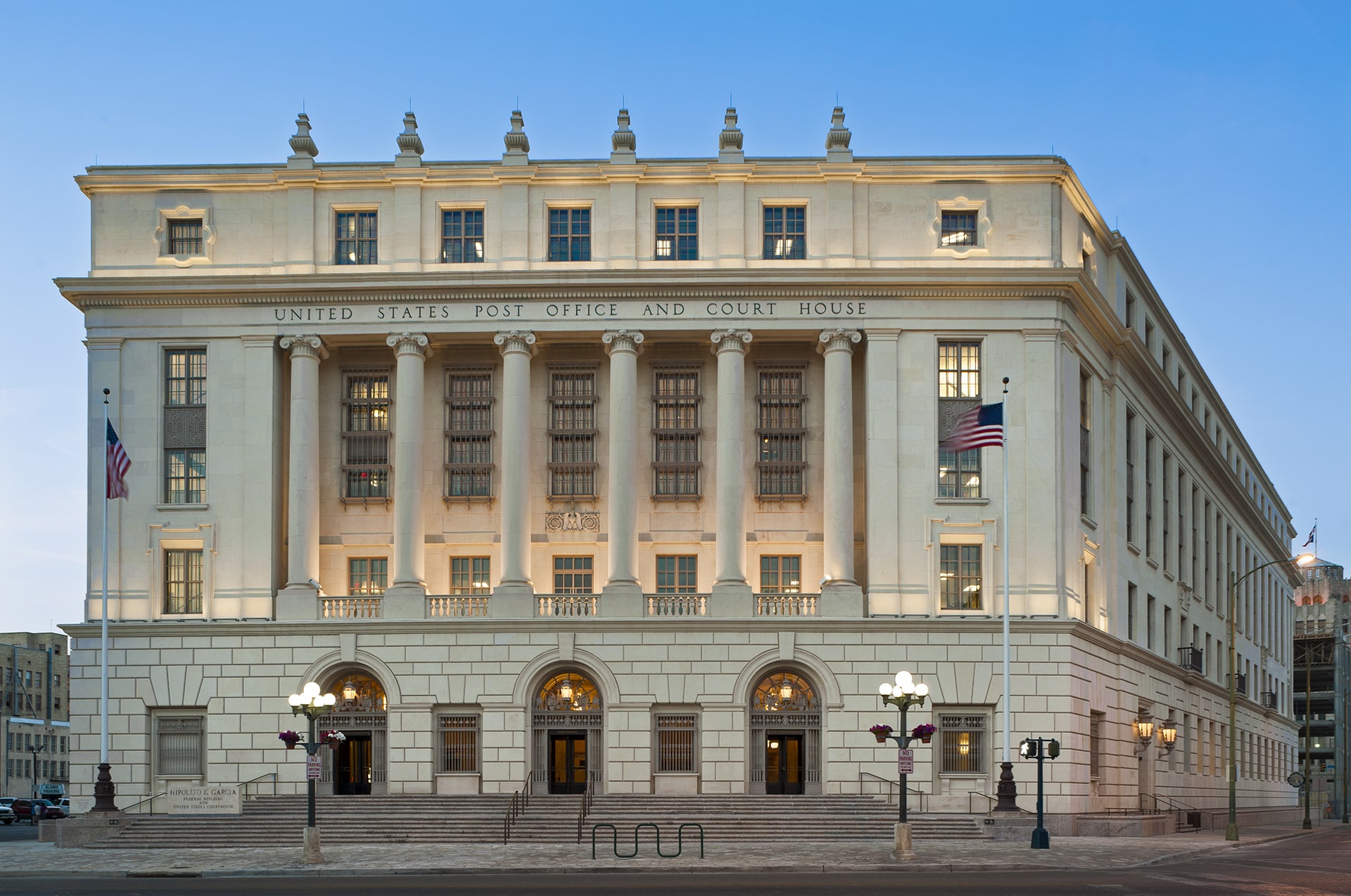exterior of hipolito federal building and us courthouse designed by triver architectural firm