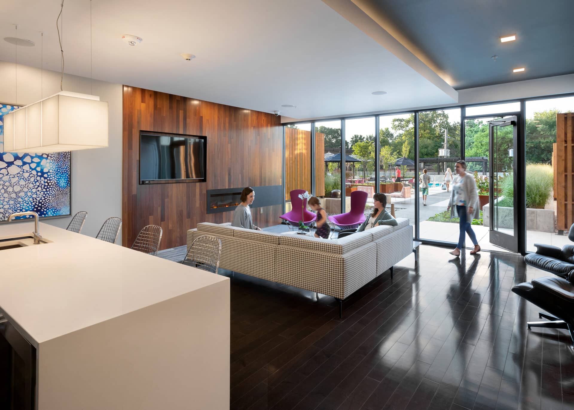 interior of laclede apartments amenity deck designed by trivers architectural firm
