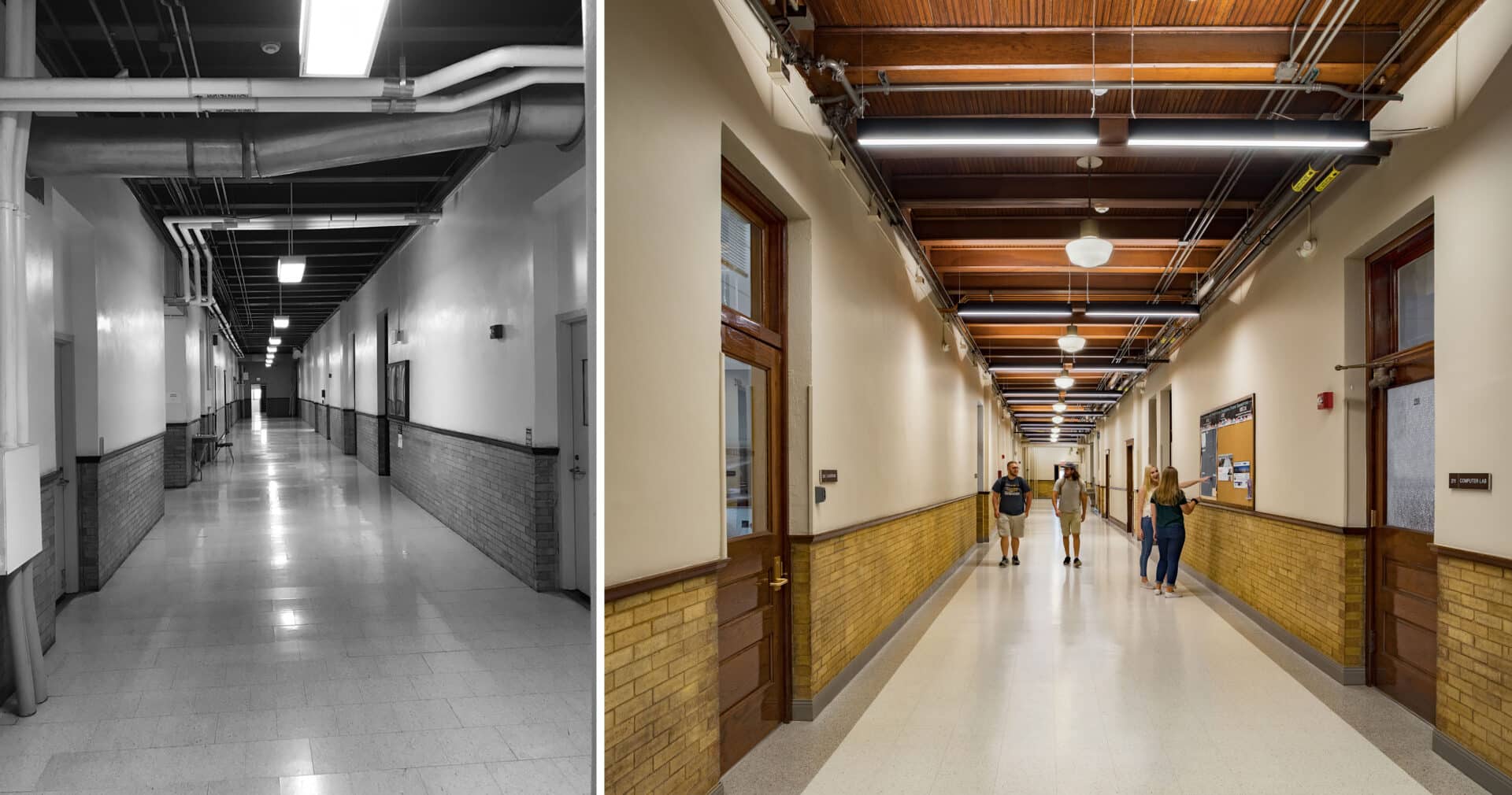 before and after photos of university of illinois lab corridor renovated by trivers firm