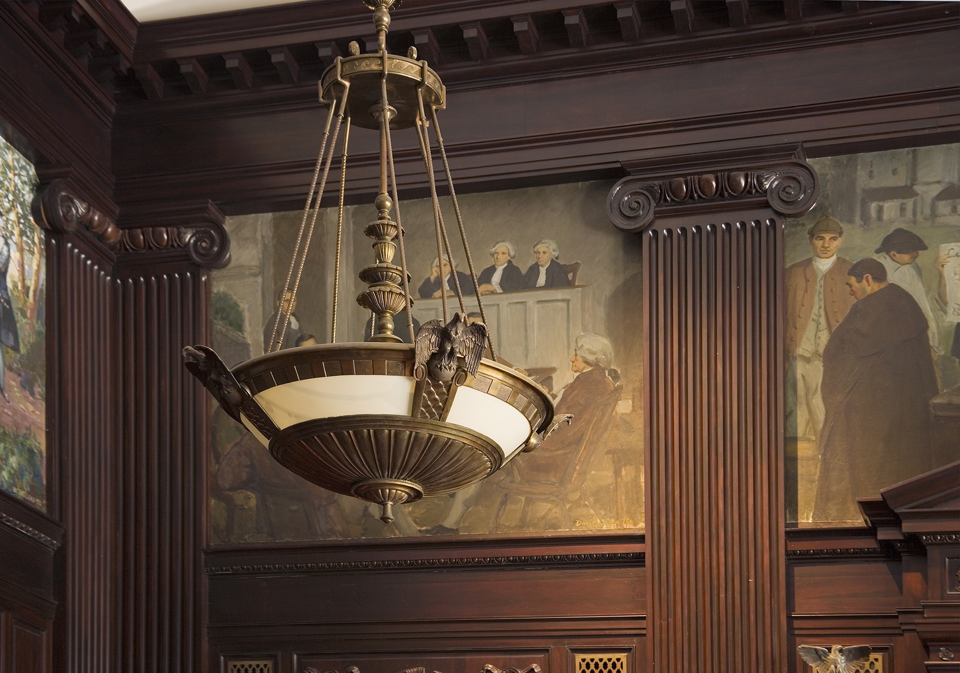 close up of interior lamp in u.s. post office and courthouse designed by trivers architectural firm
