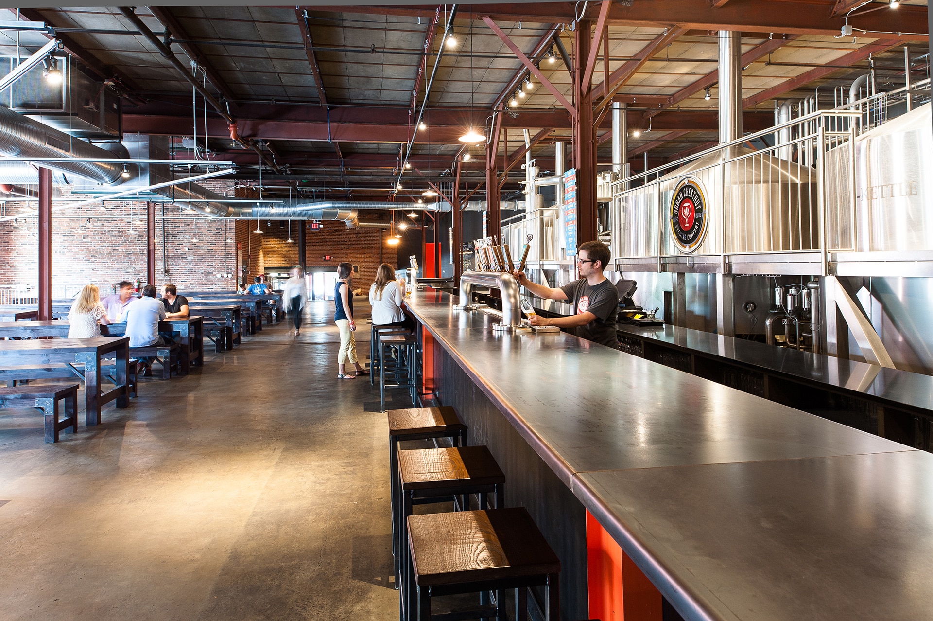 interior of urban chestnut brewing company (bierhall) designed by trivers architectural firm in st. louis