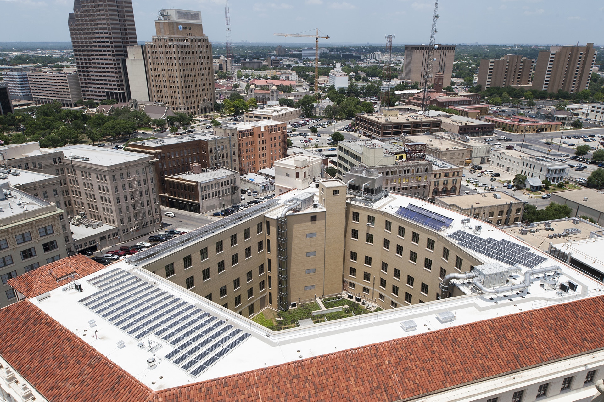 aerial view of hipolito federal building and us courthouse designed by trivers architectural firm