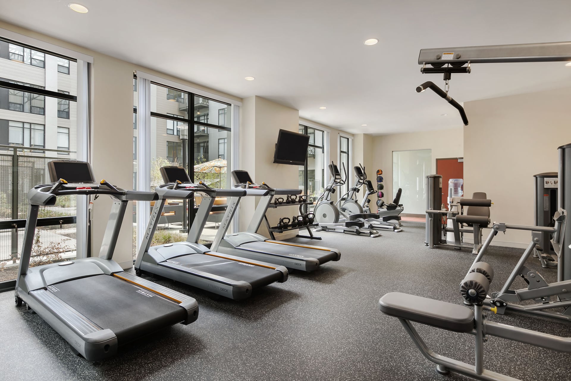 the laurel apartments fitness room designed by trivers architectural firm in st. louis