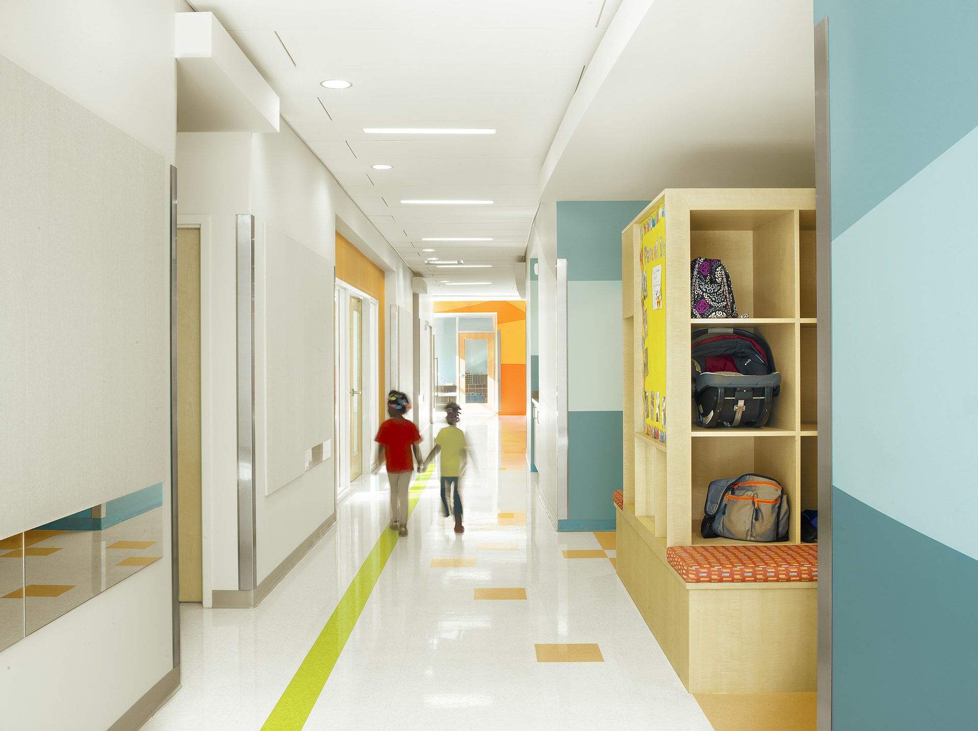hallway of early childhood school designed by trivers architectural firm