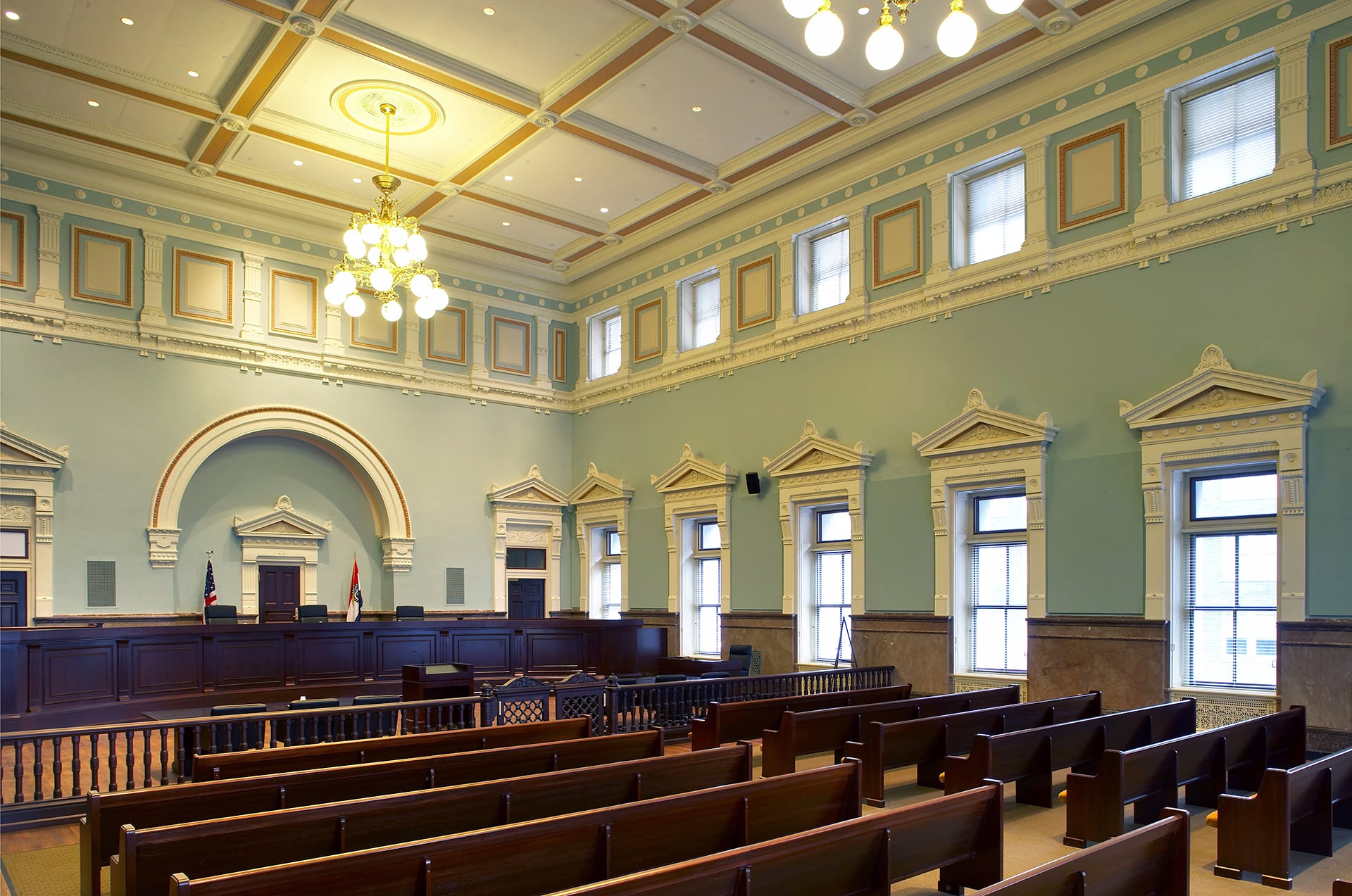 interior of old post office courtroom after trivers renovation