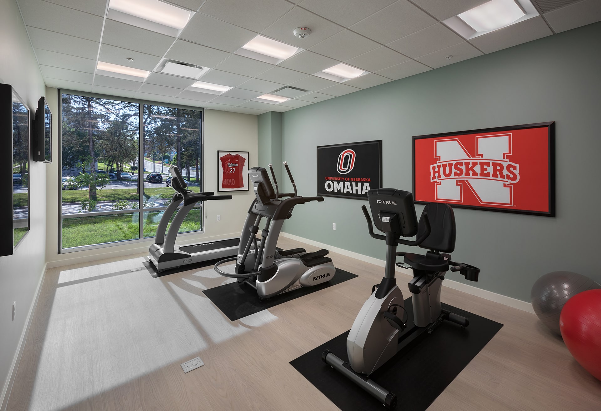 interior of the american cancer society lodge fitness center designed by trivers architectural firm