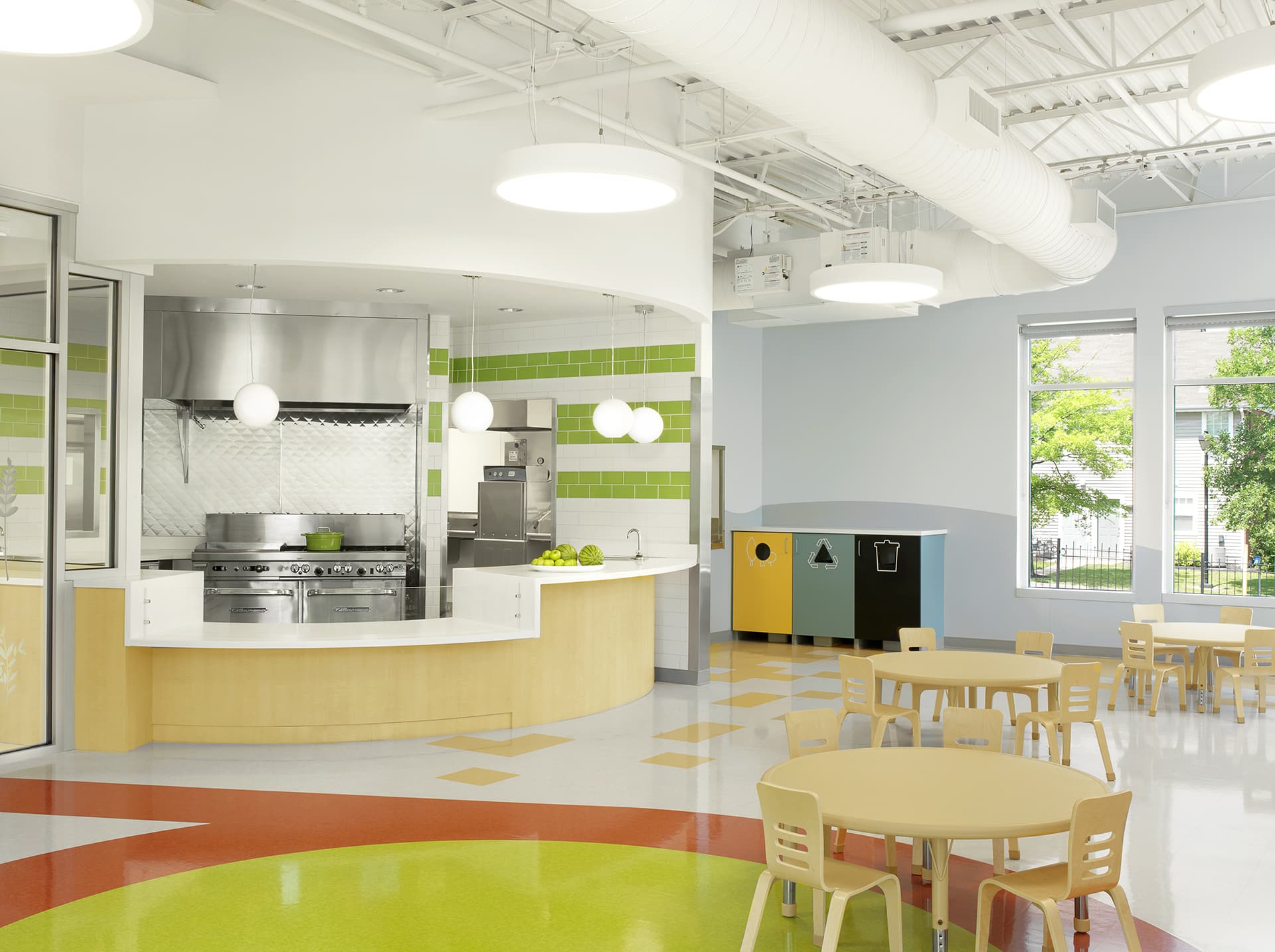 interior lunchroom of early childhood school designed by trivers architectural firm