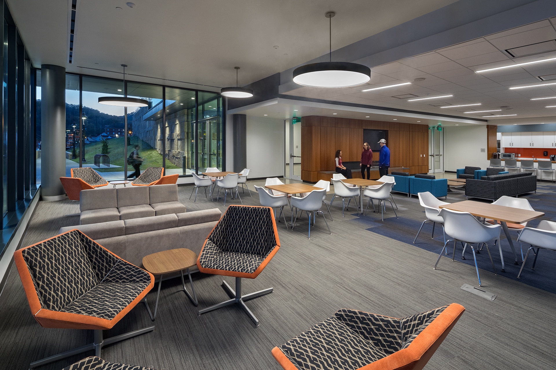 interior lounge of university of pikeville health education building designed by trivers architectural firm in st. louis