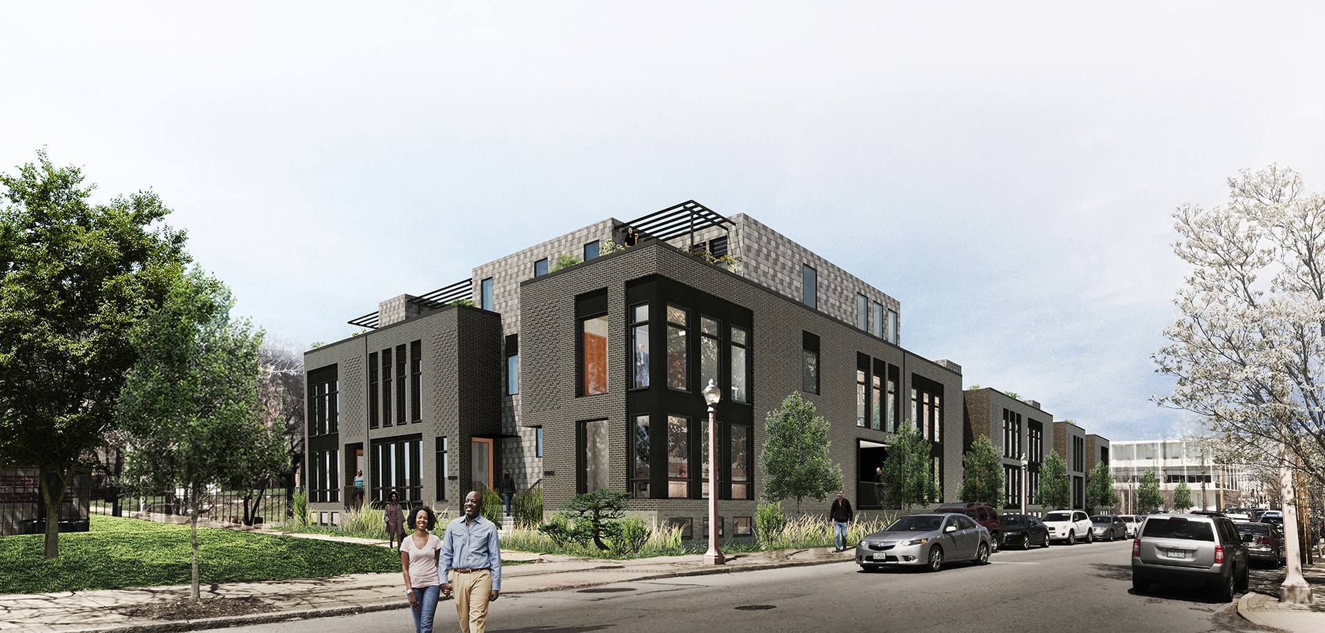 exterior of west pine apartments redesigned by trivers architectural firm in st. louis