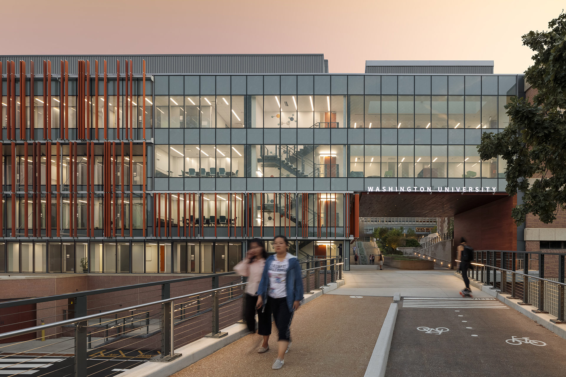exterior of washington university bryan hall bridge and entry designed by trivers architectural firm in st. louis