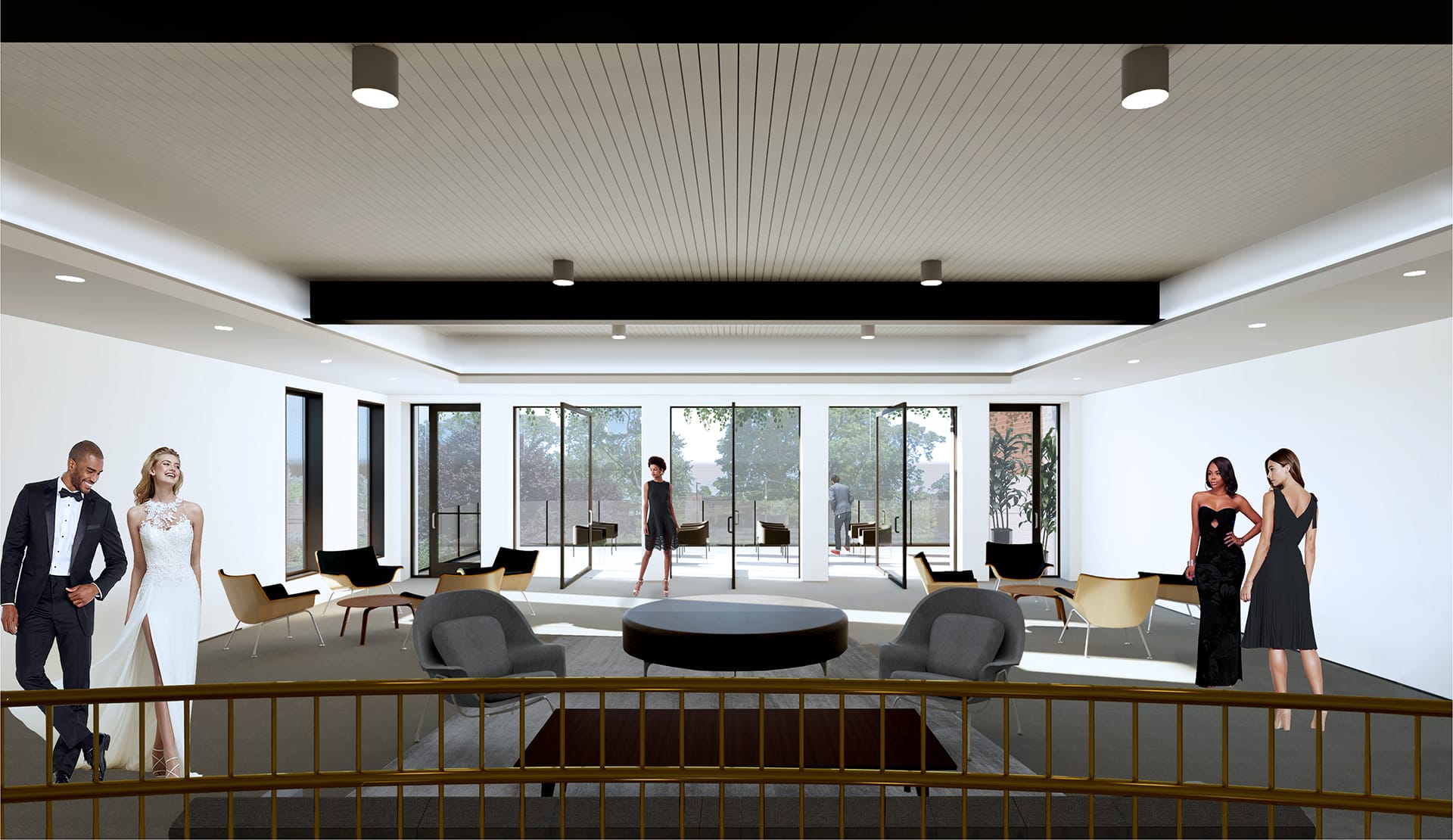 upper interior lounge of dogwood building designed by trivers architectural firm