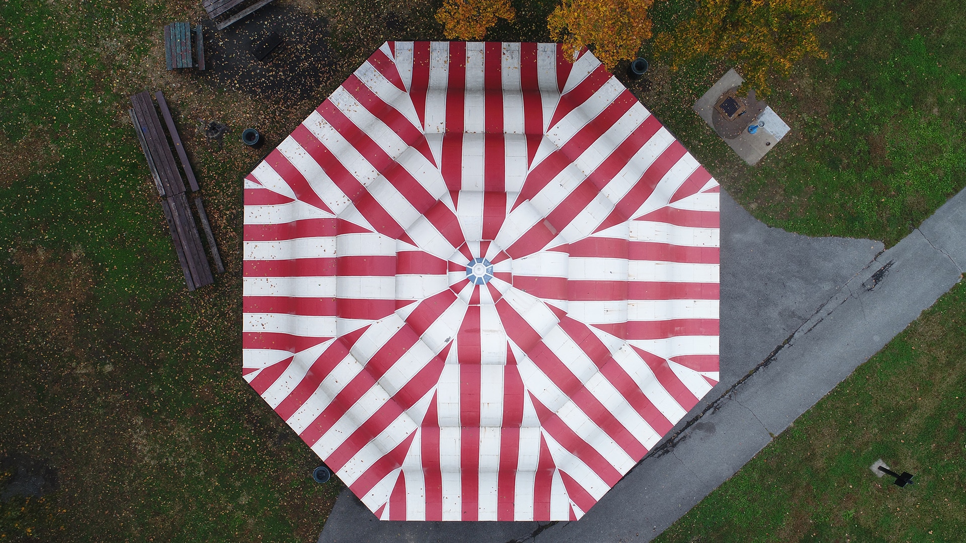 aerial view of newly restored community pavilion designed by trivers architectural firm in st. louis