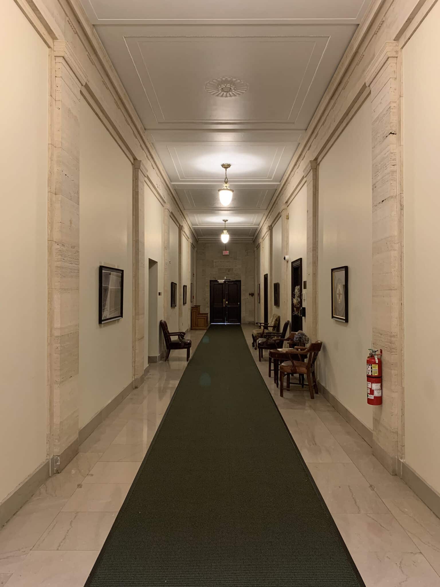 hallway in newly renovated courthouse designed by trivers architects in st. louis