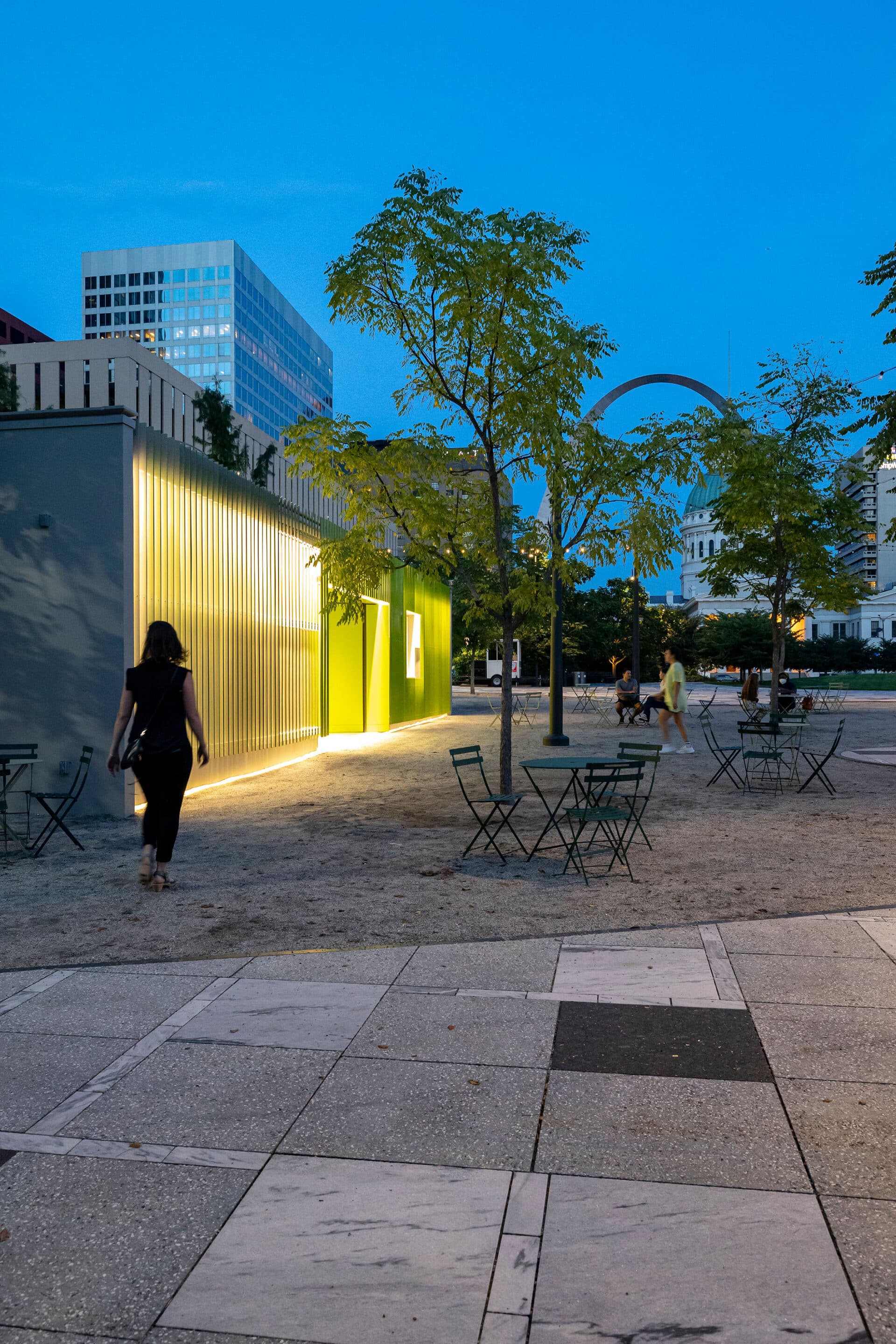 Kiener Plaza Modern Design and Restoration at Night by Trivers Architectural Firm