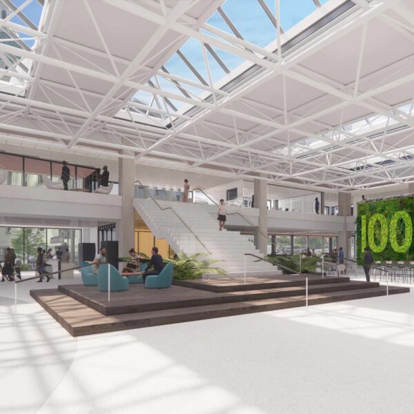 Atrium Interior of 100 North Broadway Designed by Trivers Architectural Firm