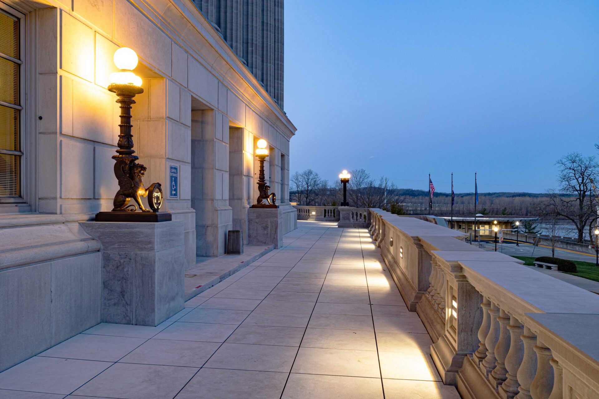 Front of Missouri Capitol At Night Designed by Trivers Architectural Firm