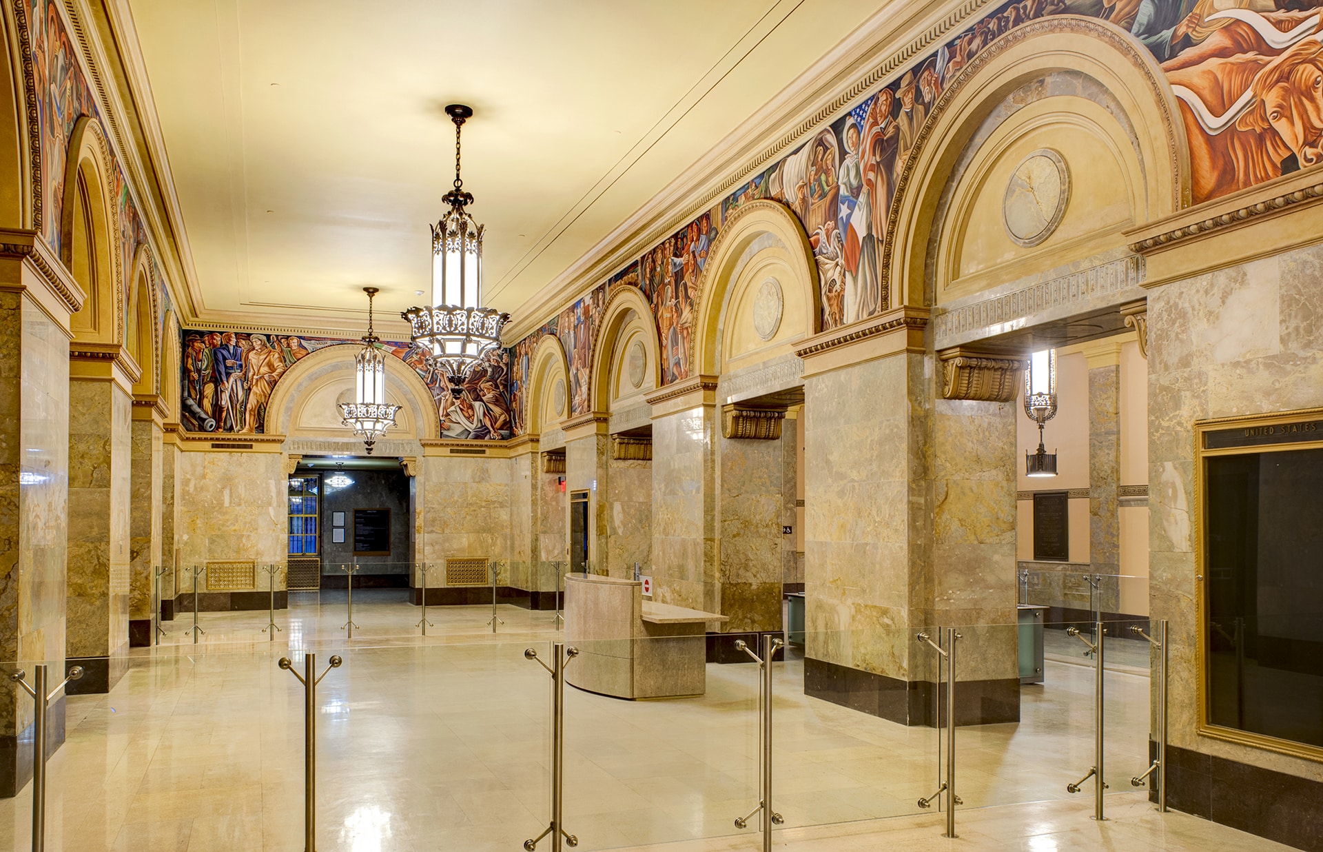 interior of hipolito federal building and us courthouse designed by trivers architects in st. louis