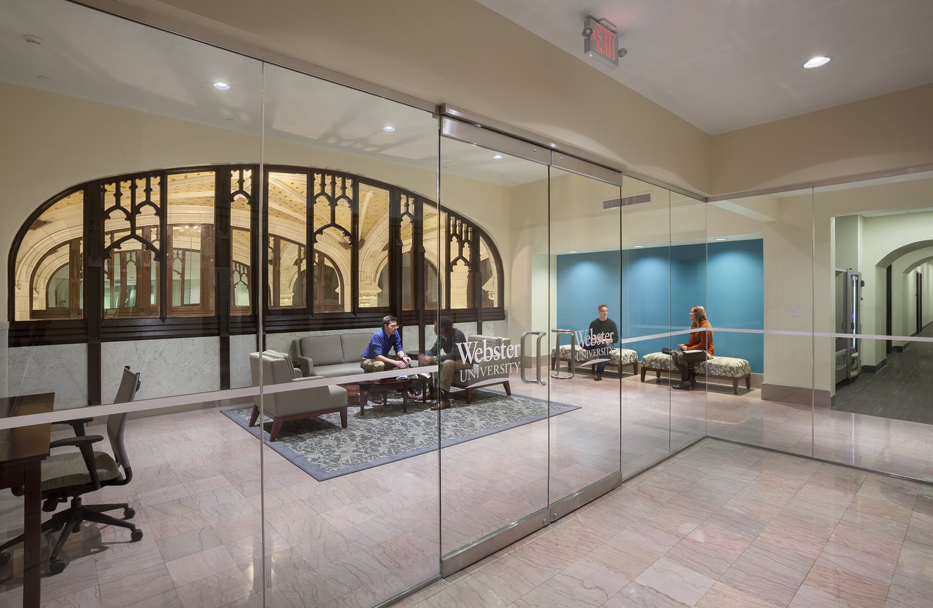 interior of webster collaborative room designed by trivers architectural firm in st. louis