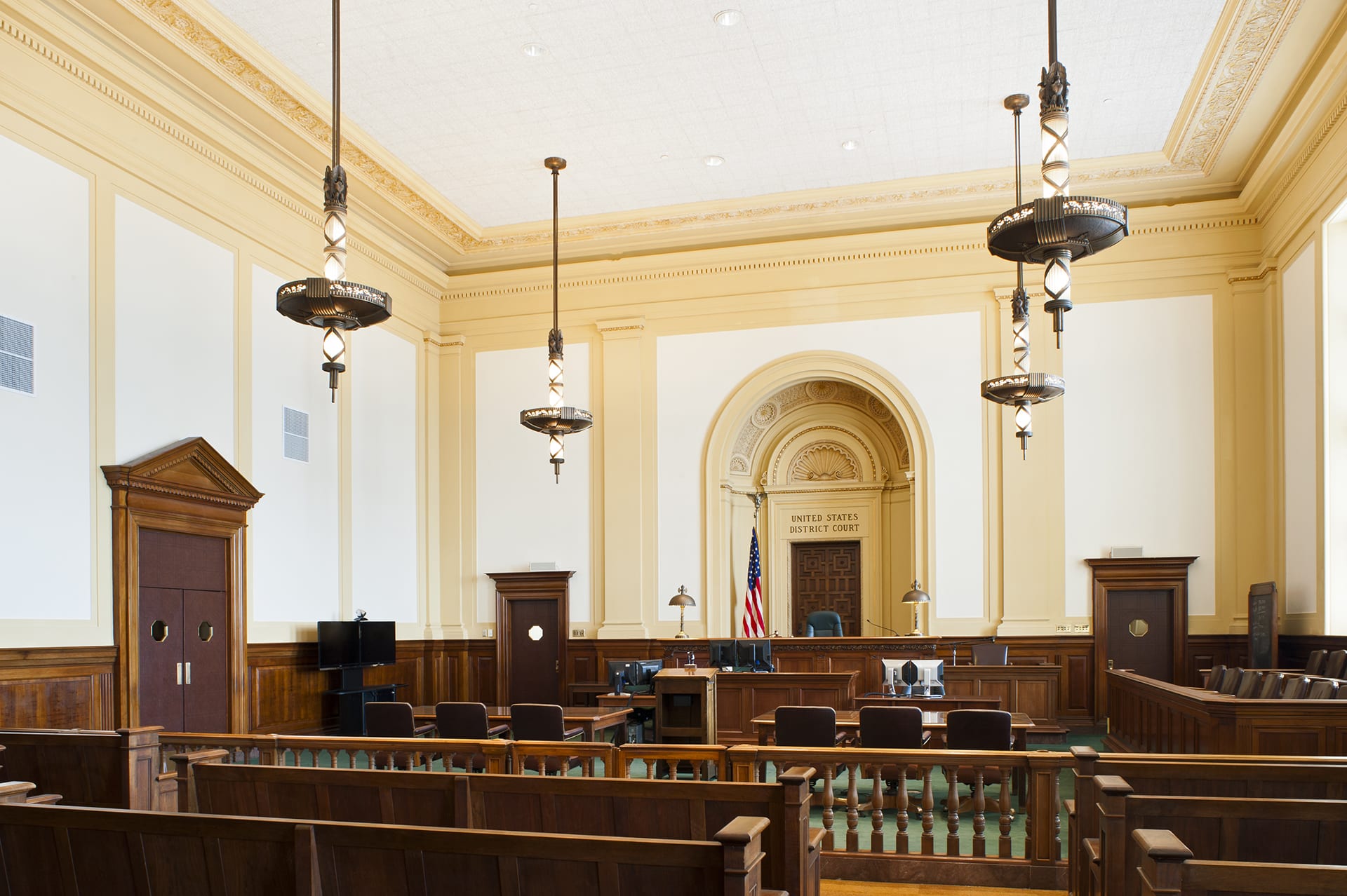 interior of hipolito federal us courthouse building designd by trivers architectural firm in st. louis