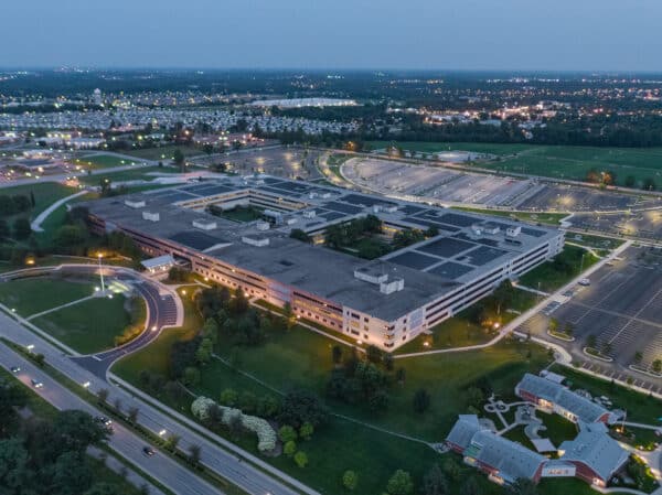 aerial of the bean building designed by trivers architectural firm in st. louis