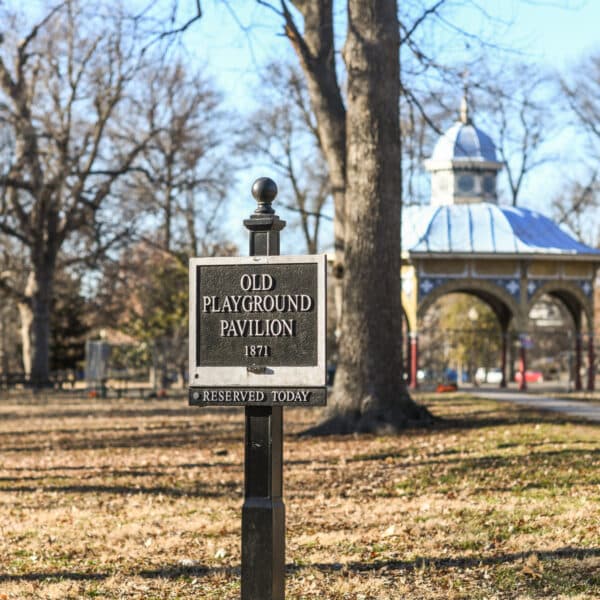 Close Up of Sign of Old Playground Pavilion - Project Designed by Trivers